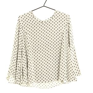 PART TWO Garzia Beige & Black Floral Print 3/4 Trumpet Sleeve Summer Blouse Sz36